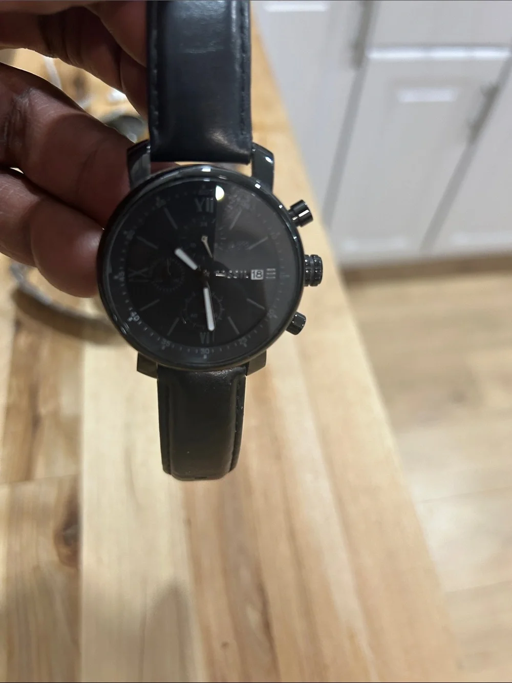 Fossil Men's Black and Brown Leather Strap Watches Duo